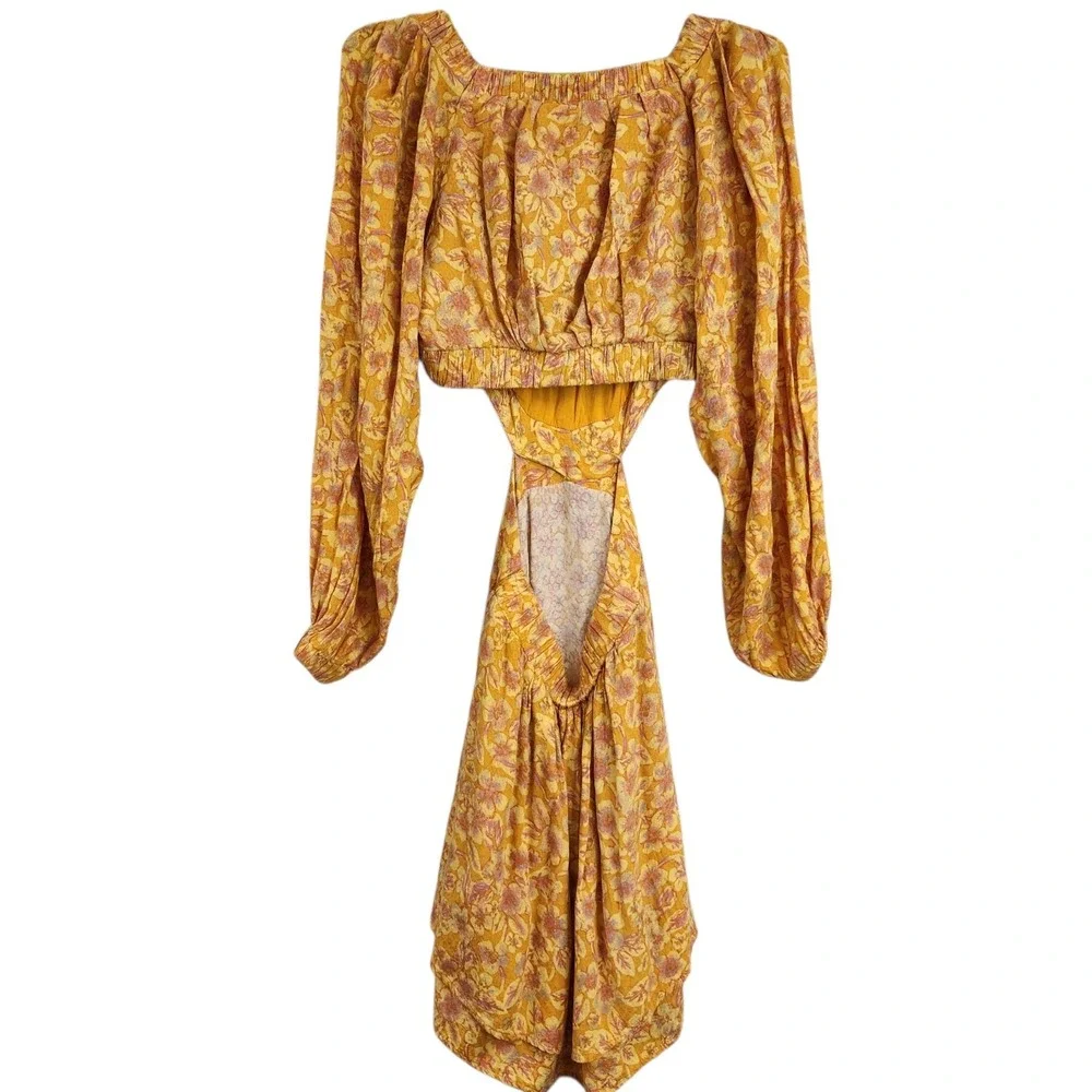 FREE PEOPLE Size XS Jael Printed Mini Dress In Golden Combo Off Shoulder Viscose